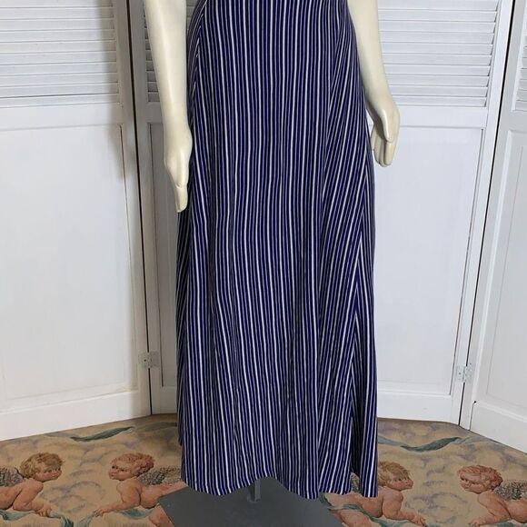 NWOT Navy Striped Jersey Knit Wrap Maxi Dress Medium - Picture 4 of 16